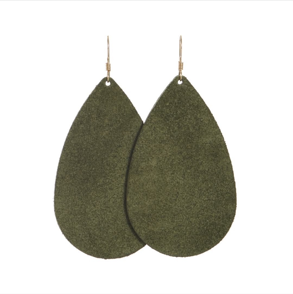 Nickel & Suede Dark Moss Suede Teardrops Earrings size Medium